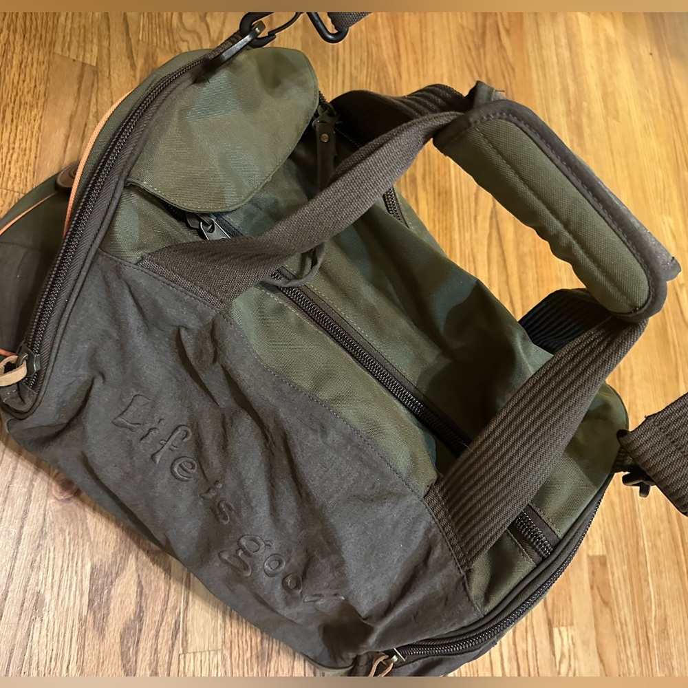 Life is Good Green and Brown Duffel Bag